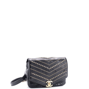 Envelope Square Chain Flap Bag Chevron Embellished Calfskin Mini