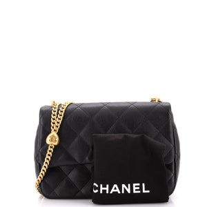Sweet Heart Chain Flap Bag Quilted Caviar Medium