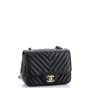 Square Classic Single Flap Bag Chevron Lambskin Mini