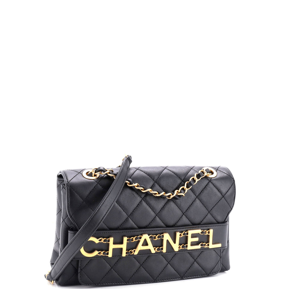 Logo Enchained Flap Bag Quilted Calfskin Medium