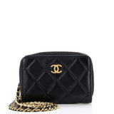 Pearl Crush Zip Around Card Holder on Chain Quilted Lambskin