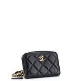 Pearl Crush Zip Around Card Holder on Chain Quilted Lambskin