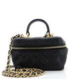 Top Handle Zip Around Vanity Case with Chain Quilted Caviar Mini