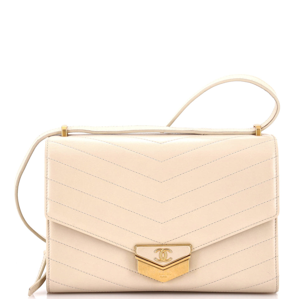 Medal Envelope Flap Bag Chevron Calfskin Large