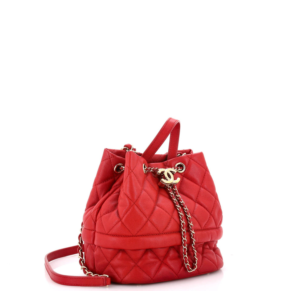Rolled Up Drawstring Bucket Bag Quilted Caviar Small