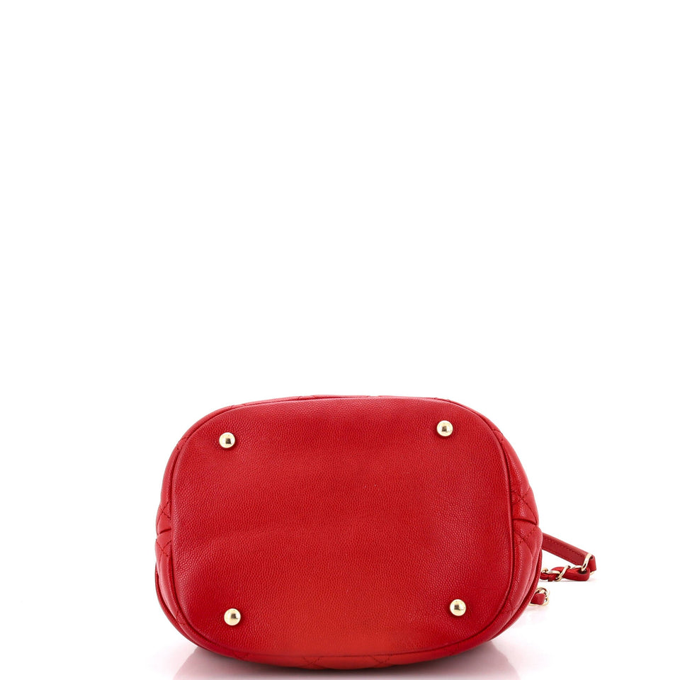 Rolled Up Drawstring Bucket Bag Quilted Caviar Small
