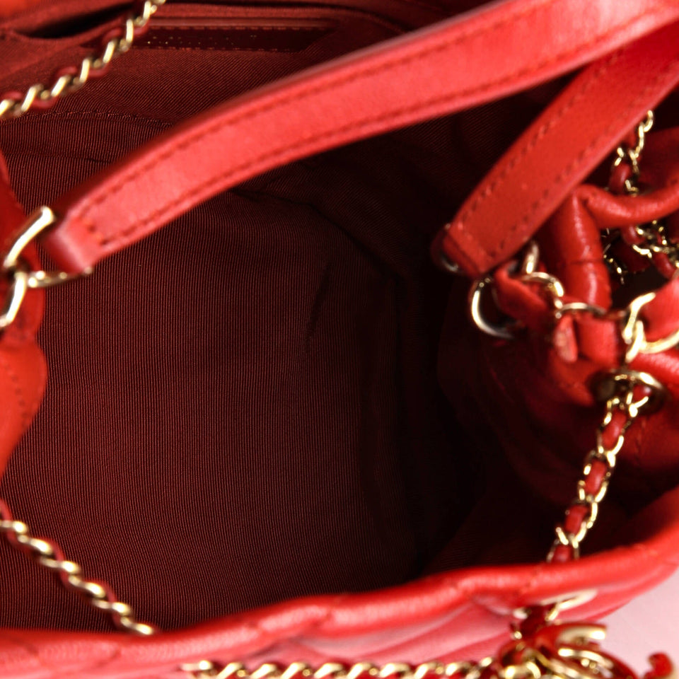 Rolled Up Drawstring Bucket Bag Quilted Caviar Small