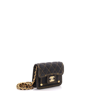 Double You CC Flap Clutch with Chain Quilted Denim