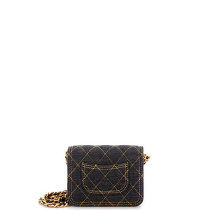 Double You CC Flap Clutch with Chain Quilted Denim