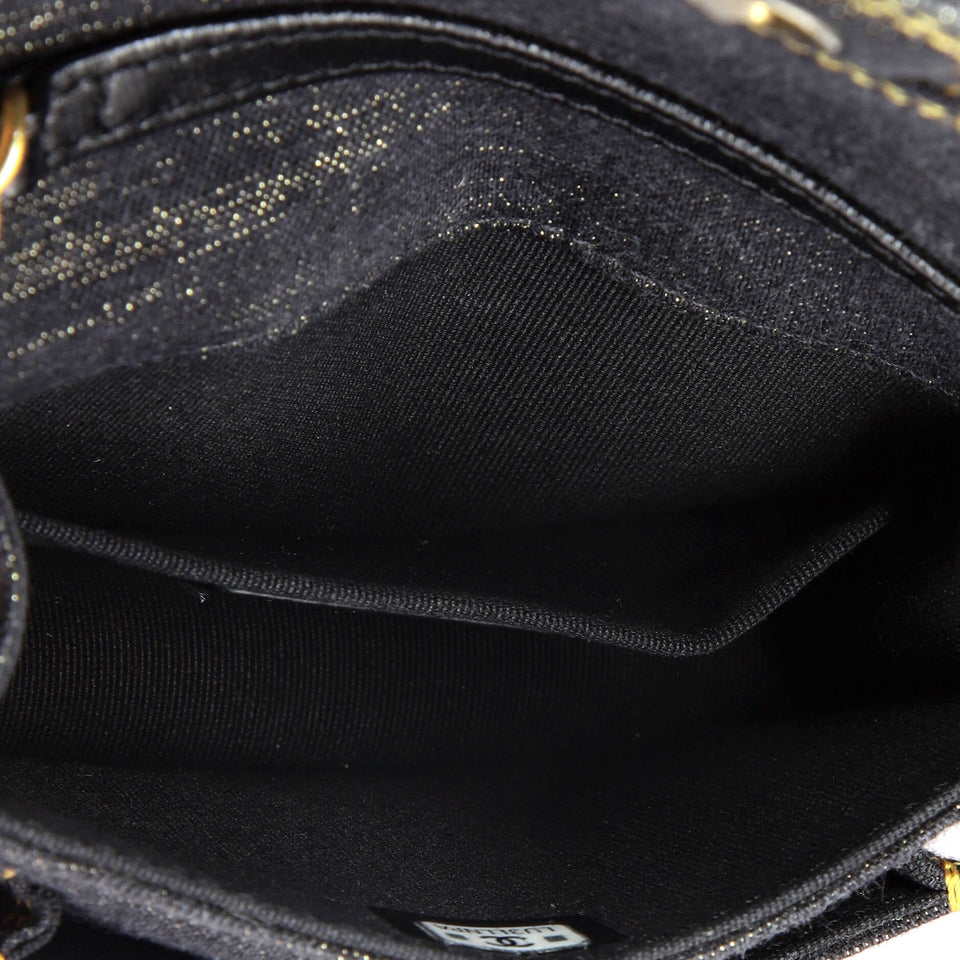 Double You CC Flap Clutch with Chain Quilted Denim