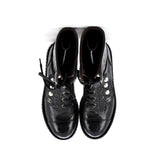 Women's Cap Toe CC Chain Around Pearl Combat Boots Leather