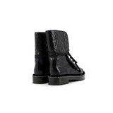 Women's Cap Toe CC Chain Around Pearl Combat Boots Leather