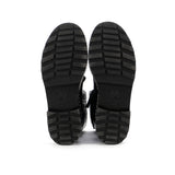 Women's Cap Toe CC Chain Around Pearl Combat Boots Leather