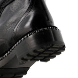 Women's Cap Toe CC Chain Around Pearl Combat Boots Leather