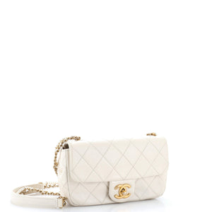 Crystal Pearls Chain Flap Bag Quilted Calfskin Small
