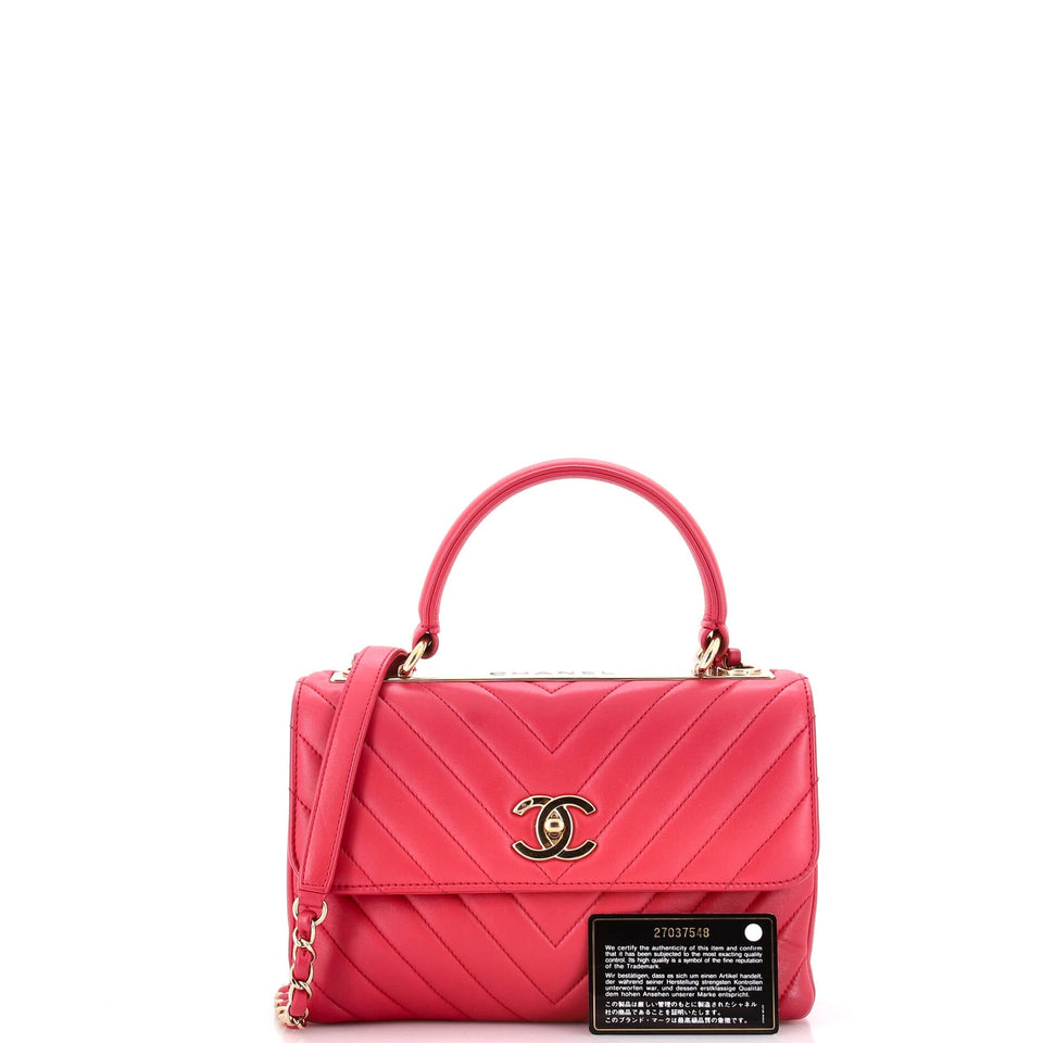 Trendy CC Top Handle Bag Chevron Lambskin Small