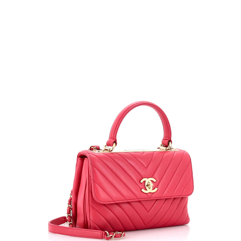 Trendy CC Top Handle Bag Chevron Lambskin Small