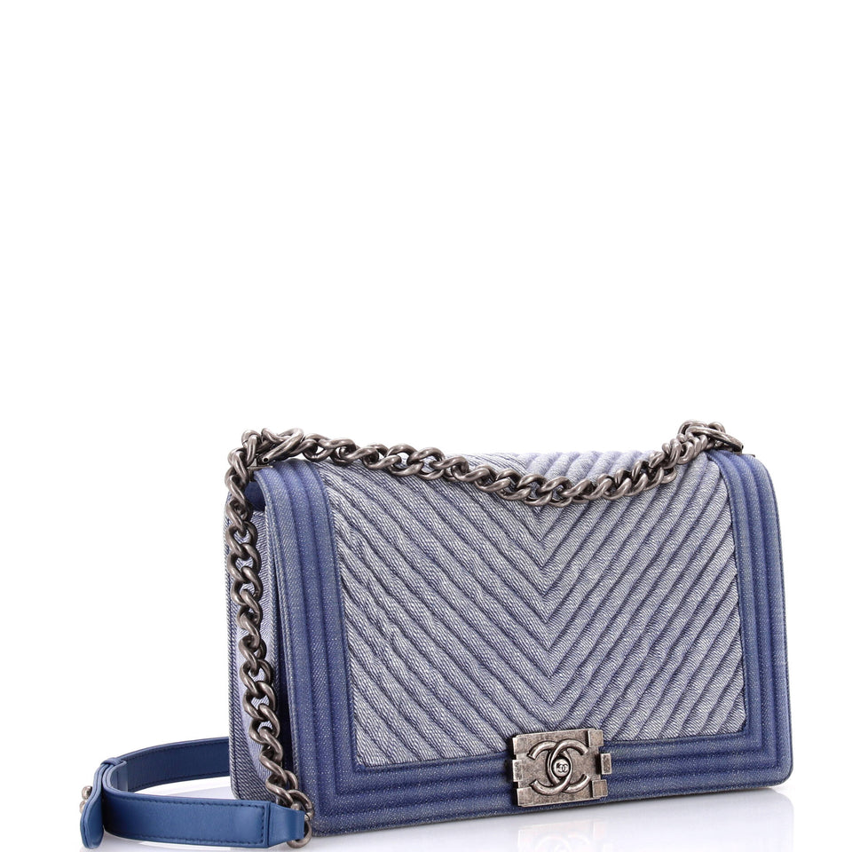 Boy Flap Bag Chevron Denim New Medium