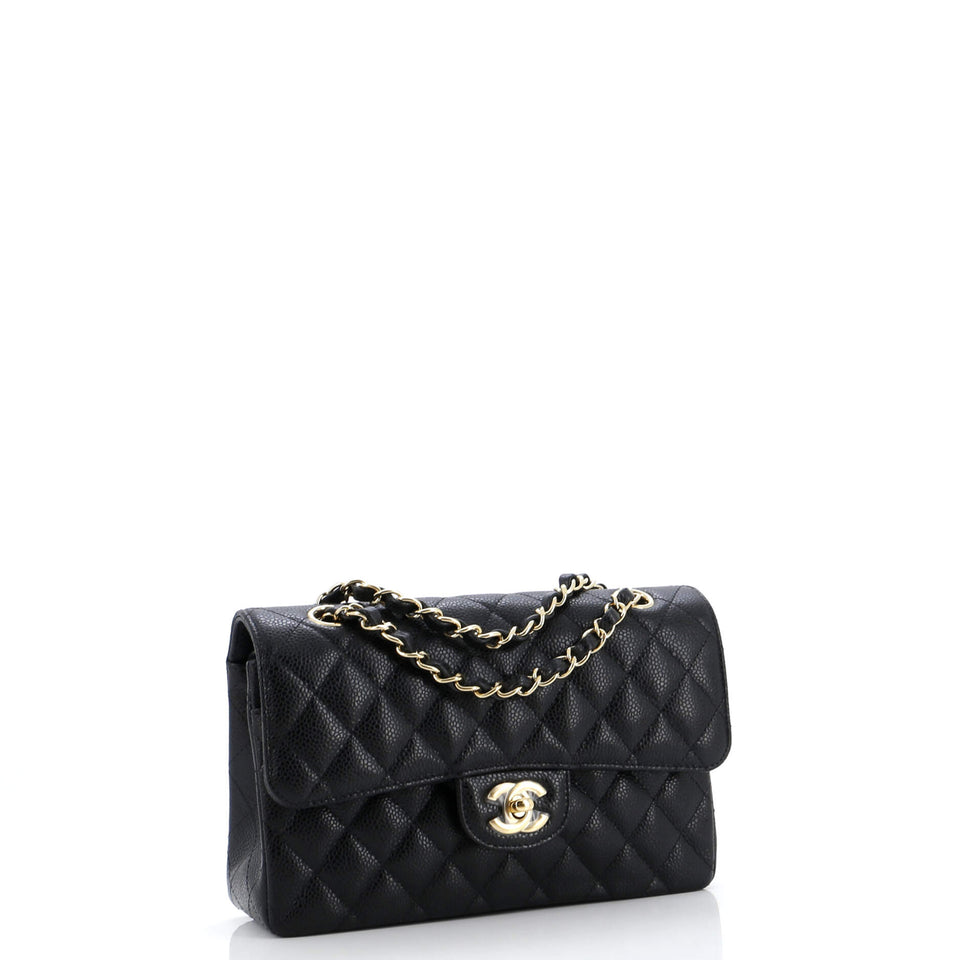 Classic Double Flap Bag Quilted Caviar Small