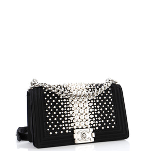 Boy Flap Bag Pearl Embellished Satin Old Medium