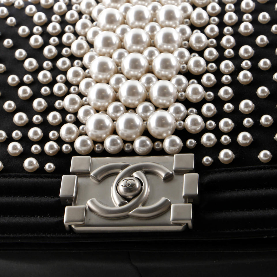 Boy Flap Bag Pearl Embellished Satin Old Medium