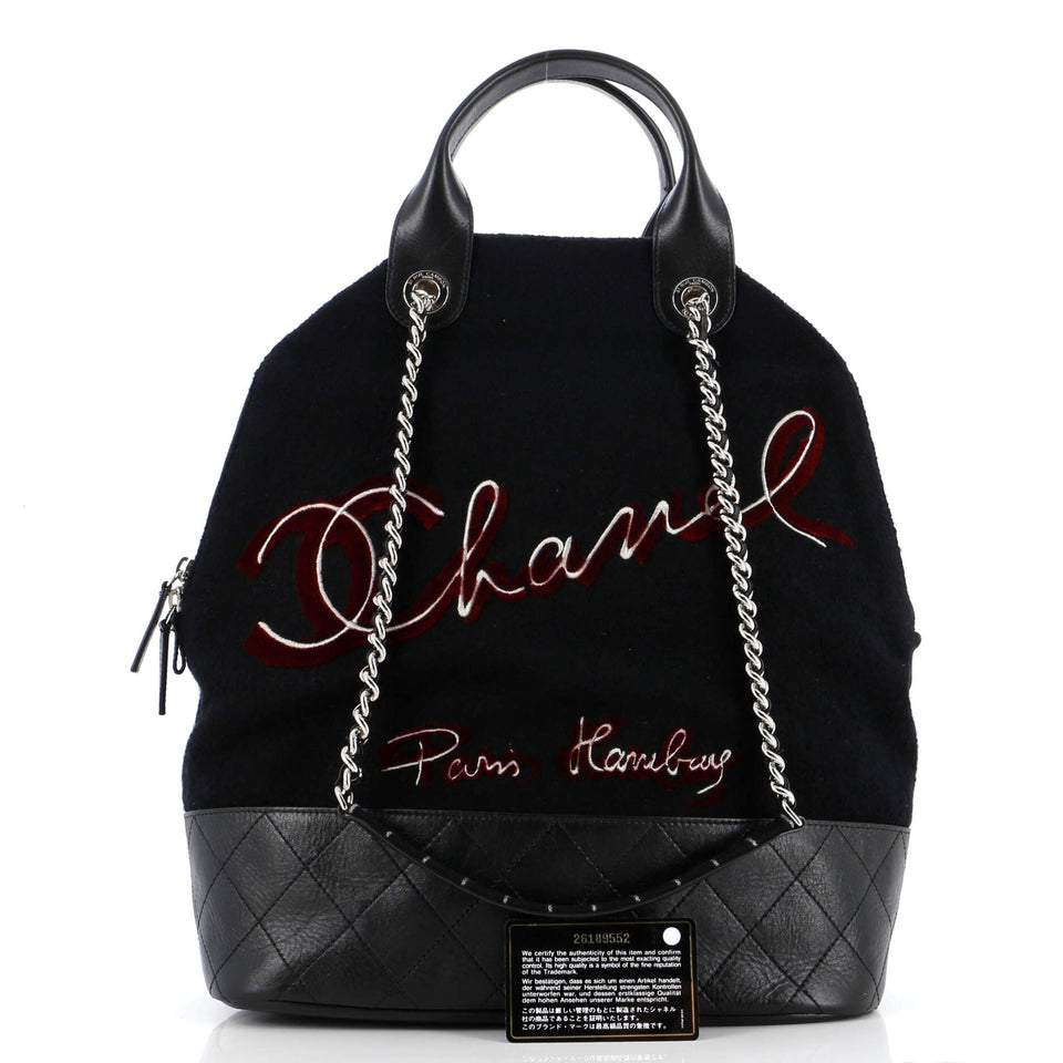 Paris-Hamburg Tote Embroidered Wool with Quilted Calfskin Large