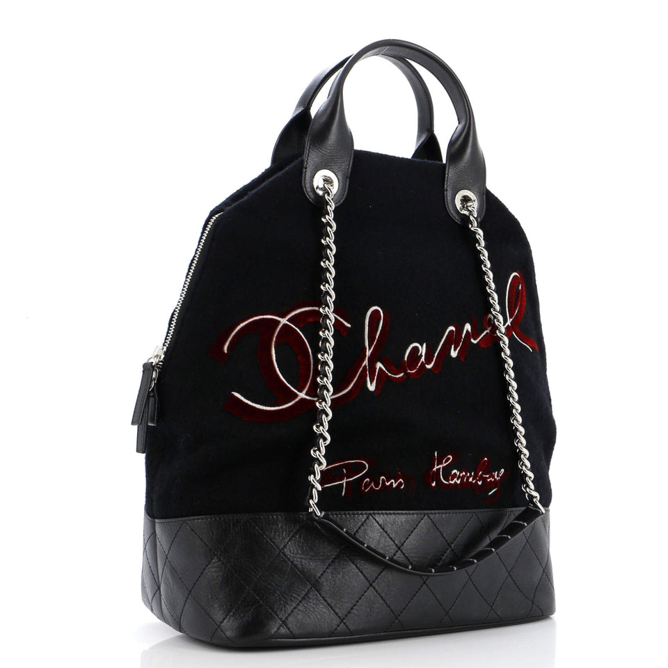 Paris-Hamburg Tote Embroidered Wool with Quilted Calfskin Large