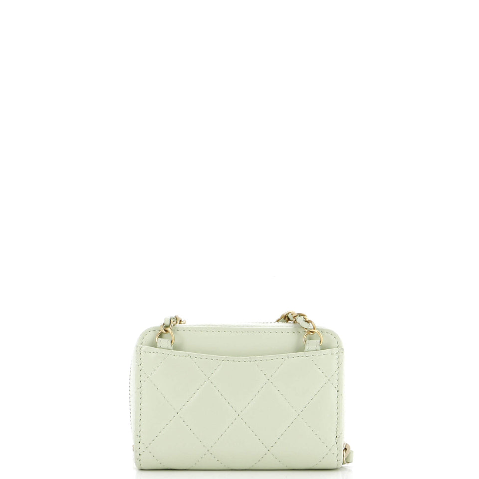 Pearl Crush Zip Around Card Holder on Chain Quilted Lambskin