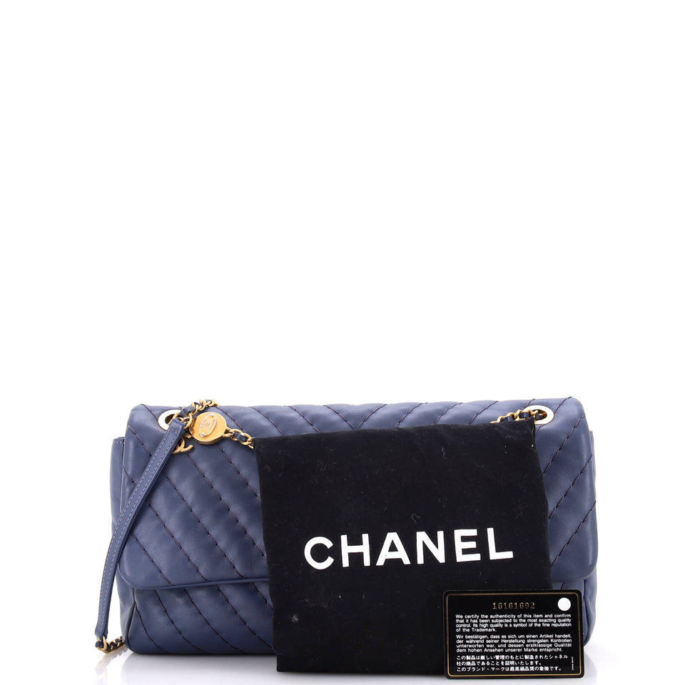 Medallion Charm Flap Bag Chevron Calfskin Jumbo