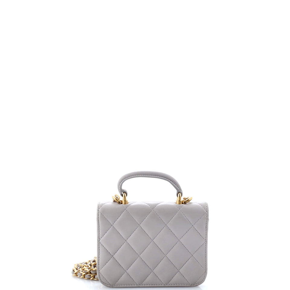 Top Handle Flap Coin Purse with Chain Quilted Lambskin