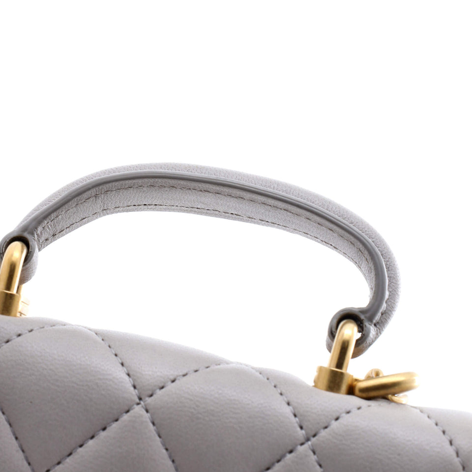 Top Handle Flap Coin Purse with Chain Quilted Lambskin