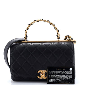 La Parisienne Chain Top Handle Flap Bag Quilted Lambskin Medium