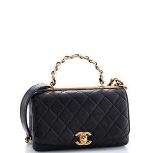 La Parisienne Chain Top Handle Flap Bag Quilted Lambskin Medium