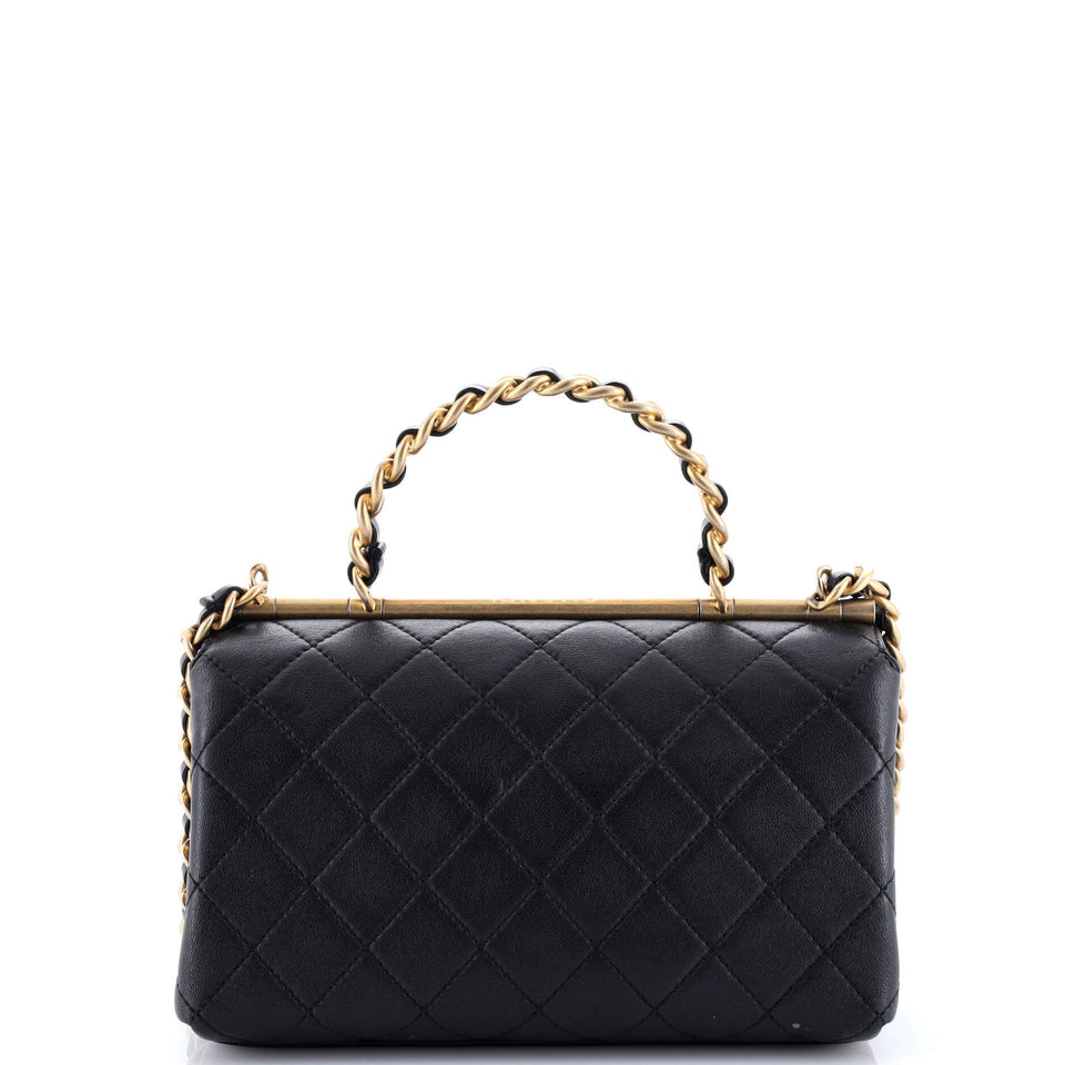 La Parisienne Chain Top Handle Flap Bag Quilted Lambskin Medium