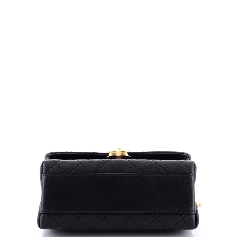 La Parisienne Chain Top Handle Flap Bag Quilted Lambskin Medium
