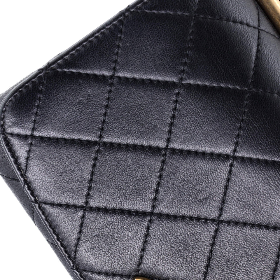 La Parisienne Chain Top Handle Flap Bag Quilted Lambskin Medium