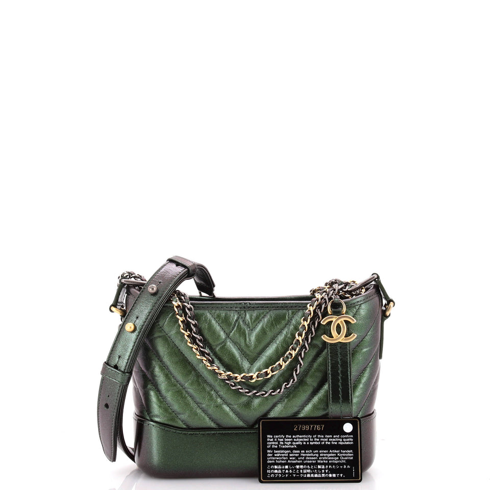 Gabrielle Hobo Chevron Metallic Aged Calfskin Small