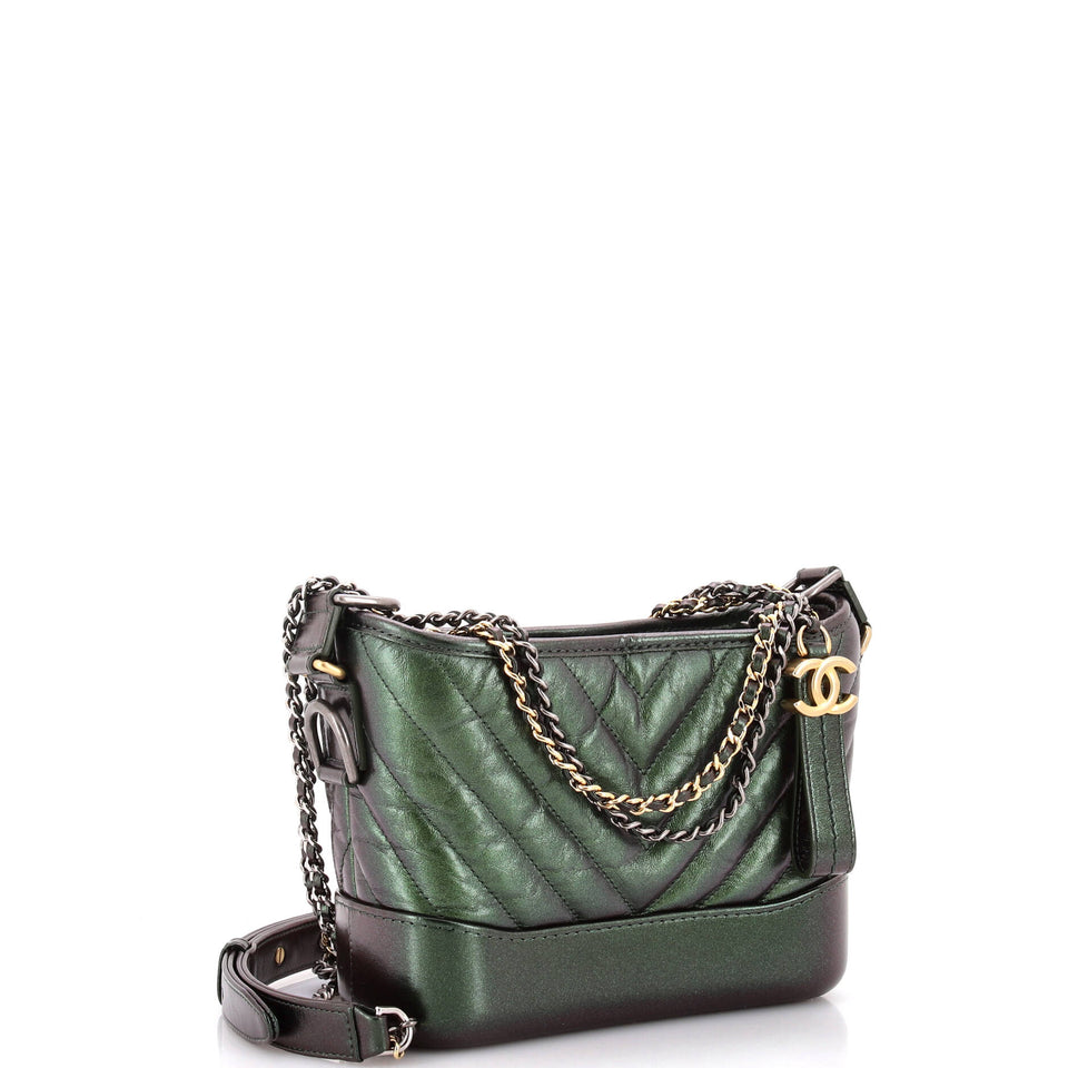 Gabrielle Hobo Chevron Metallic Aged Calfskin Small