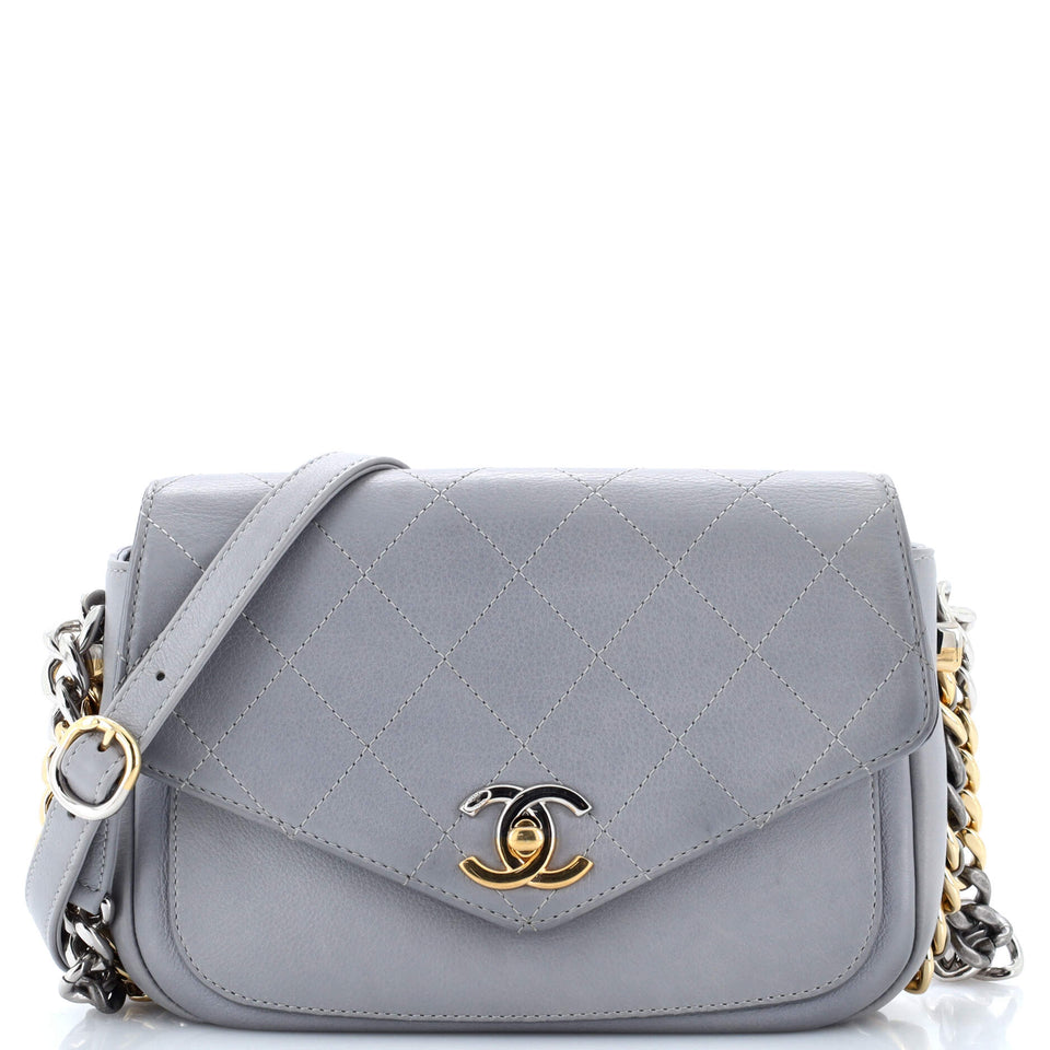 Two Tone Envelope Flap Bag Quilted Calfskin Medium