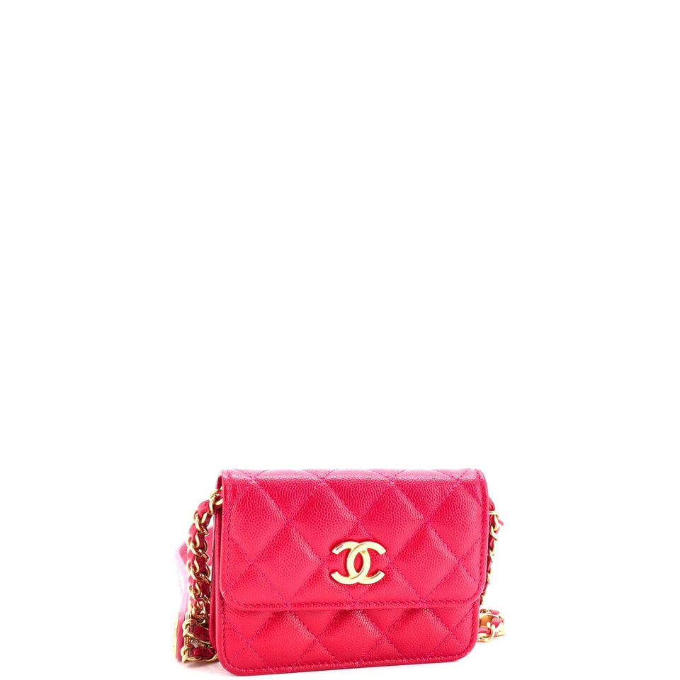 Twist Your Buttons Flap Coin Purse with Chain Quilted Shiny Caviar