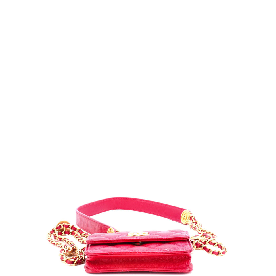 Twist Your Buttons Flap Coin Purse with Chain Quilted Shiny Caviar