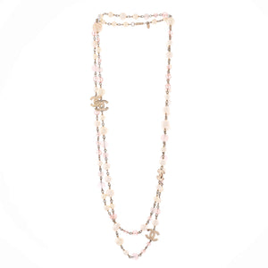CC Coco Long Necklace Metal with Faux Pearl and Beads