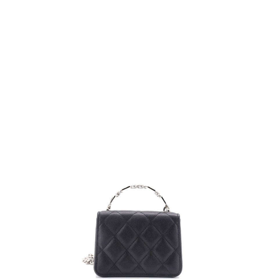 Coco Enamel Top Handle Flap Clutch with Chain Quilted Caviar
