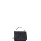 Coco Enamel Top Handle Flap Clutch with Chain Quilted Caviar
