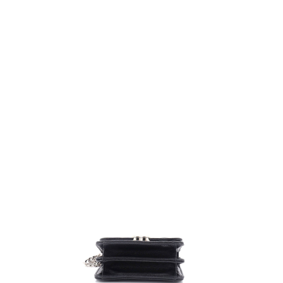 Coco Enamel Top Handle Flap Clutch with Chain Quilted Caviar