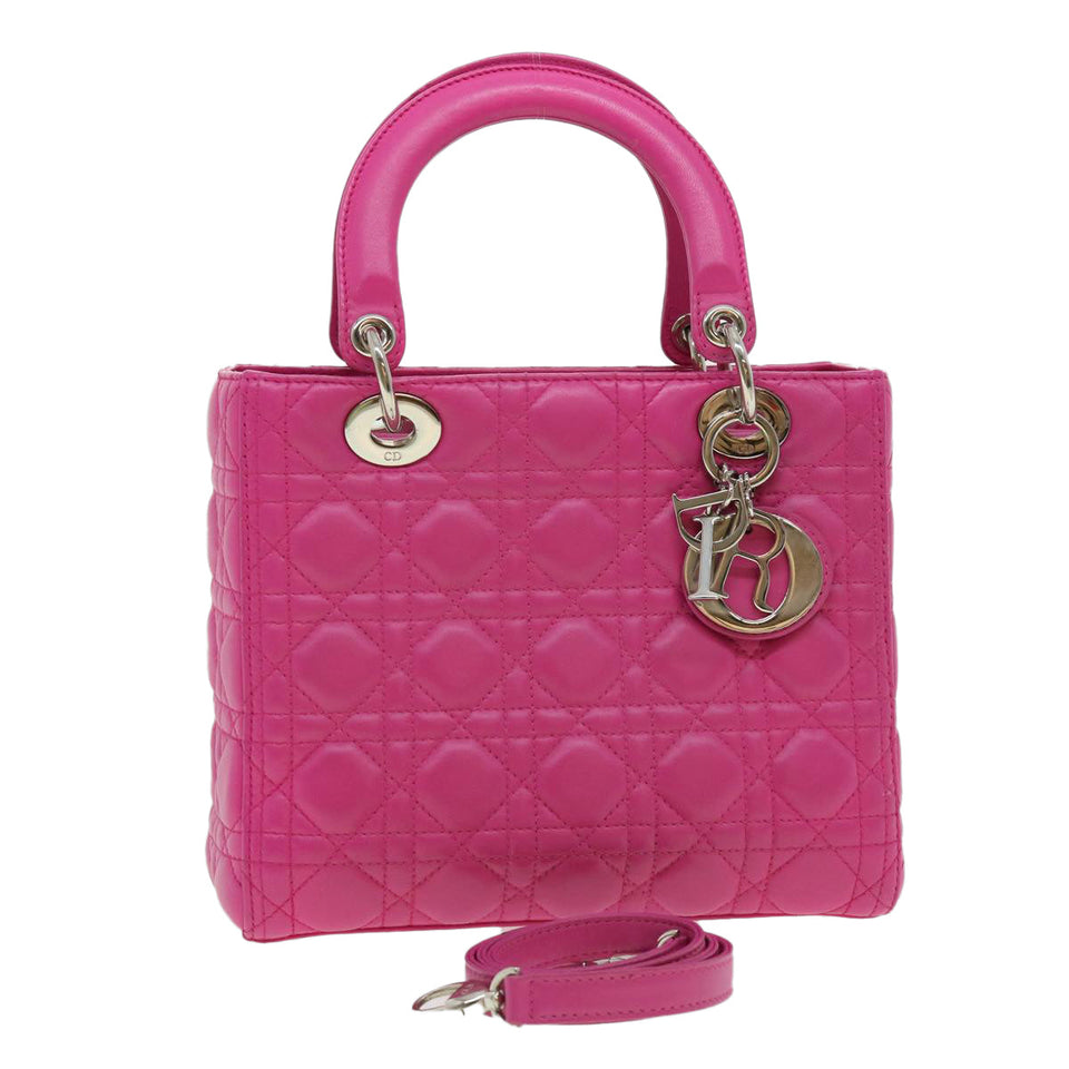 CHRISTIAN DIOR Lady Dior Canage Hand Bag Lamb Skin Pink  30532A