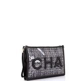 Logo Wristlet Clutch PVC Over Quilted Tweed Large