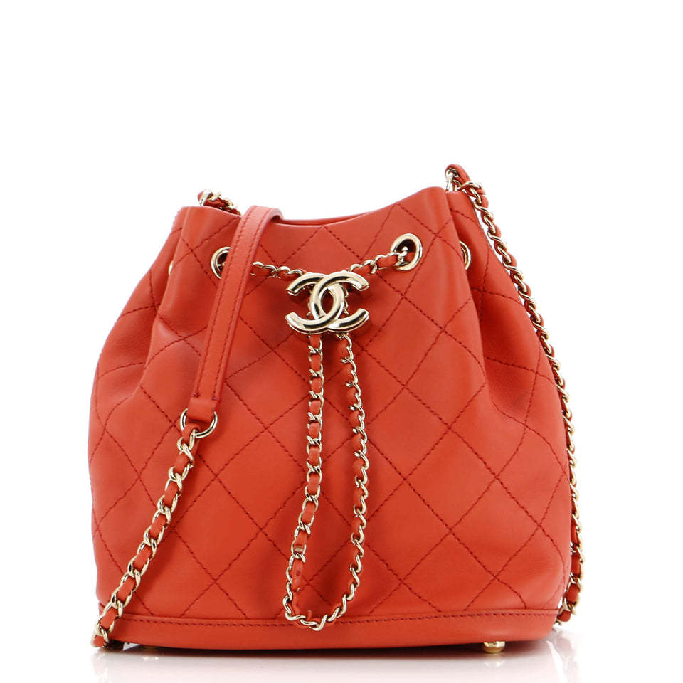 CC Drawstring Bucket Bag Quilted Calfskin Small