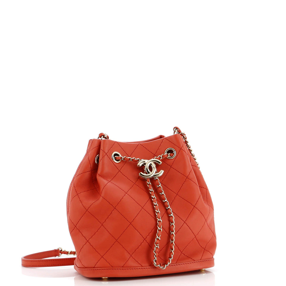 CC Drawstring Bucket Bag Quilted Calfskin Small