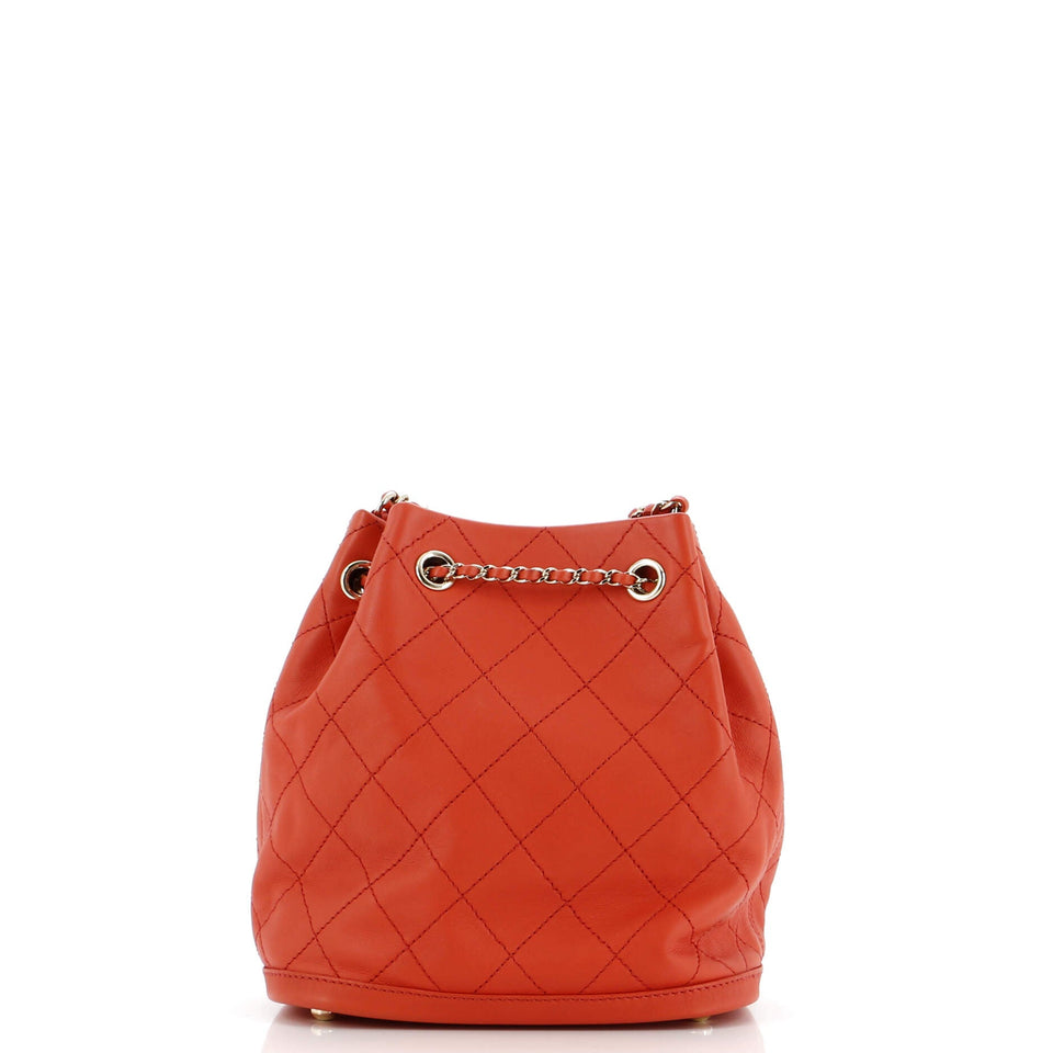 CC Drawstring Bucket Bag Quilted Calfskin Small